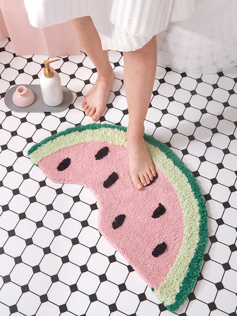 VIKAMA Cute Watermelon Bathroom Floor Mat Anti-Slip Water Absorbing Bathtub Foot Pad Bedroom Side Cushion Home Decoration