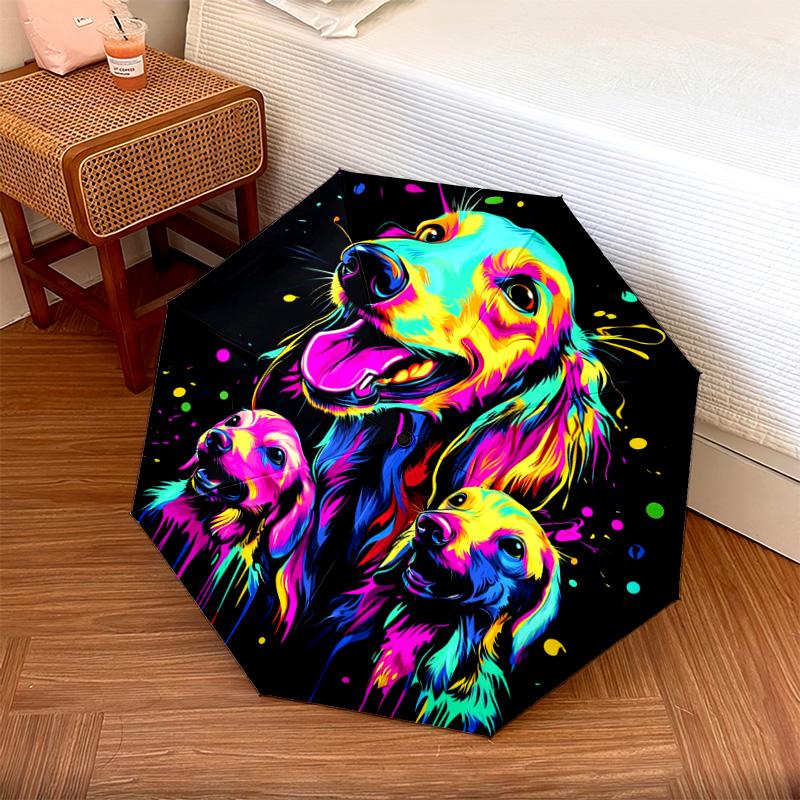 1 PC Automatic Folding Umbrella - Colorful Dogs Artwork Pattern, Portable & Foldable Design with 8 Ribs, Christmas Birthday Gifts