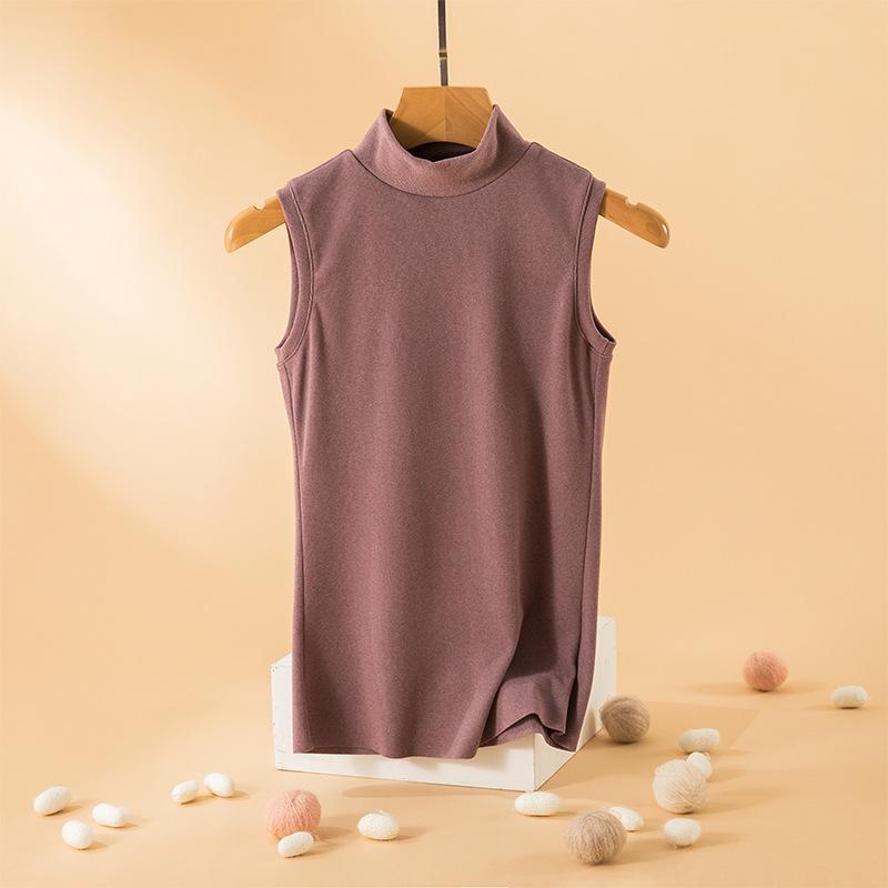 Women's Thermal Velvet Cationic Vest - Slimming Sleeveless, Half-High Collar for Autumn/Winter