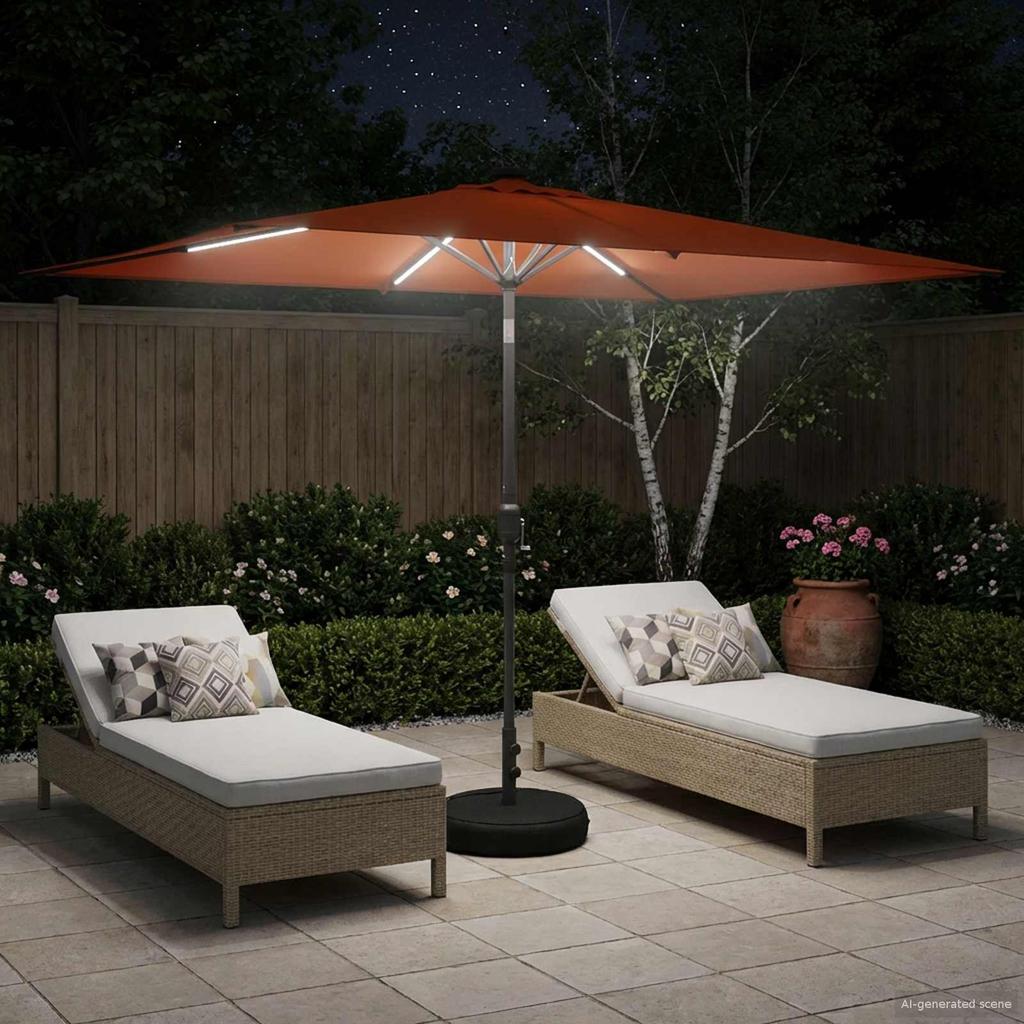 Garden Parasol with LED Lights and Base 200 X 300 Cm