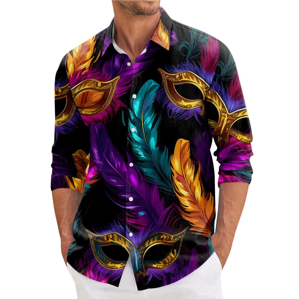 Herr Vår Casual Lös Tryckt Långärmad Skjorta Herrskjorta