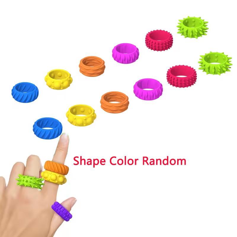 5/6/12Pcs Fidget Toys for Adults Textured Sensory Silicone Stone Bracelet Ring Autism Kids Calming Down Fidget Stress Relief Toy