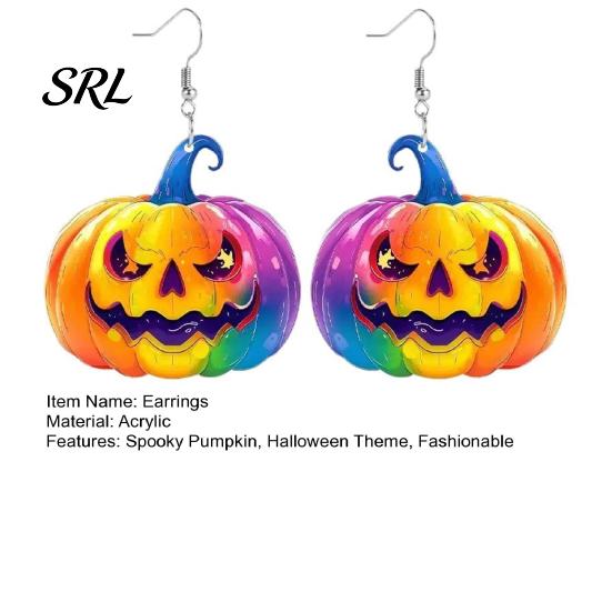 Comfortable Sensitive Skin Accessories 1 Pair Halloween Earrings for Women, Colorful Pumpkin Dangle Retro Style Festival Ornaments Drop Earrings,
