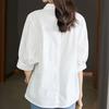Basic Solid Color Loose Blouse Summer Thin Office Lady V-Neck Korean Women's Clothing Stylish Button Casual Half Sleeve Shirt