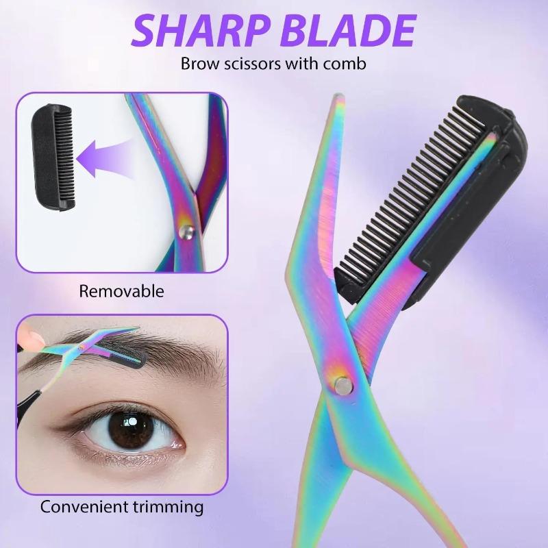 Beauty Trimmer Stainless Steel Eyebrow Scissors with Comb for Personal Care Portable Non Slip Professional Makeup Tool Scissors