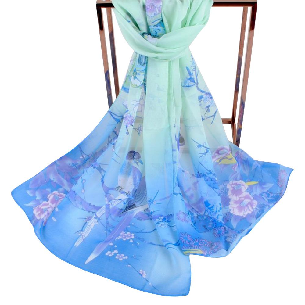 Big Size Shawl Silk Flower Print Muslim Headband High Quality Long Chiffon Scarf Women