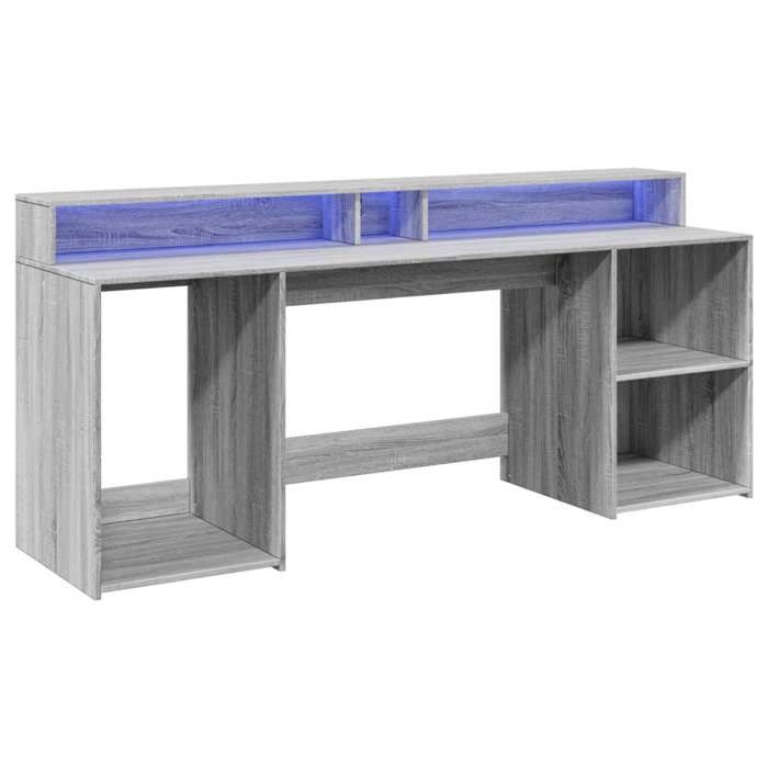 VidaXL Bureau et lumières LED sonoma gris 200x55x91 cm bois ingénierie, bureau d'écriture, bureau d'ordinateur, bureau à 3309443