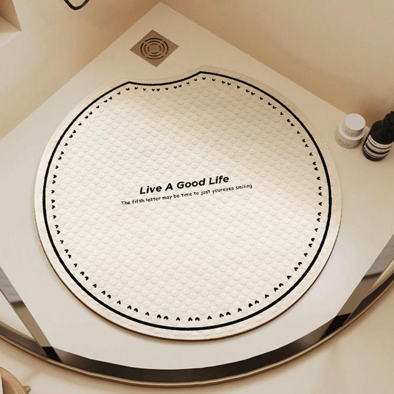 Round Bathroom Floor Mat Fan-shaped Shower Room Anti-slip Bathroom Waterproof Carpet for Elderly People Anti-fall Waterproof Suction Cup Foot Mat