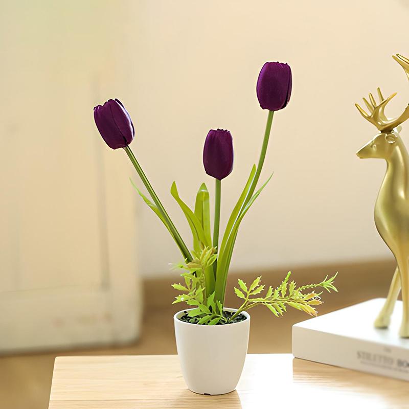 Artificial Tulip Flower Fake Plants 3/5/6Head Plastic Potted Bonsai Flowers Home Office Desktop Decor Wedding Party Decoration