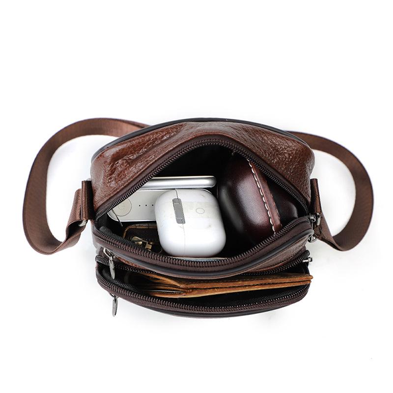 Men's Genuine Leather Vertical Crossbody Messenger Bag