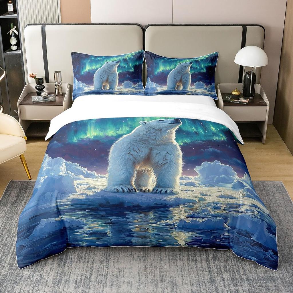 Glacier Duvet Cover Sets for Kids Teens Queen Quilt Covers Lightweight Down Bedroom Decor 2 Pillowcases 1 Duvet Cover No Quilt