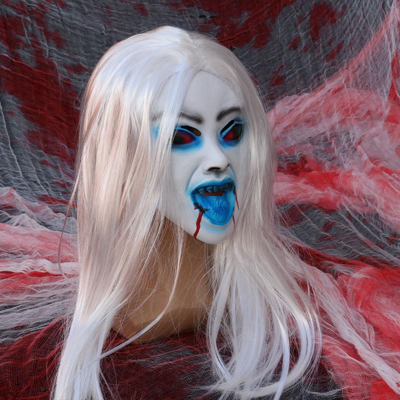 Ghost Female Latex Cosplay Mask With White Hair For Haunted Decorations House