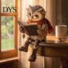 Owl Figurine for Bookshelf Reading Figurine, Creative Statue with Glasses Scarf Boots And Open Book, Decorative Animal Figure Mantel Sculpture