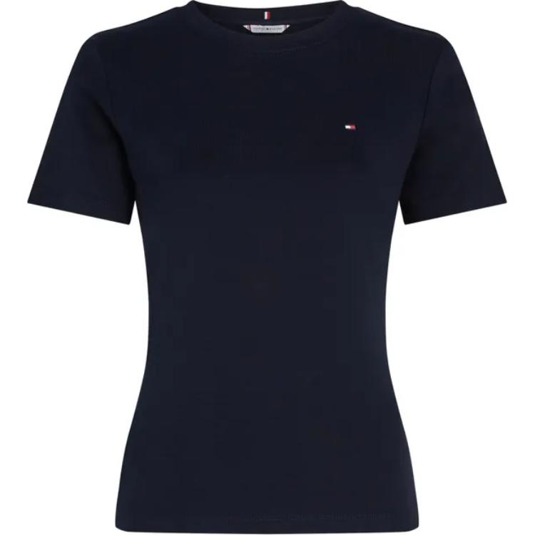 Tommy Hilfiger Solid Color Logo Embroidered Round Neck Slim Fit Short Sleeve T-Shirt Women Tops Dark-Blue WW0WW40587-DW5