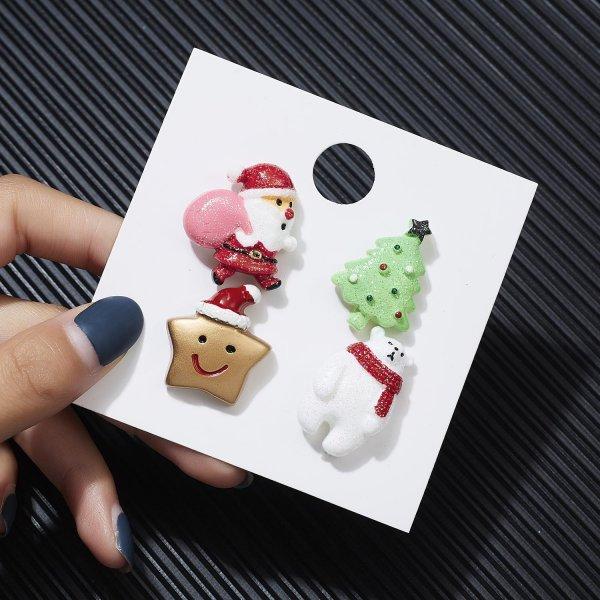Cute 3 Pcs/Set Cartoon Christmas Brooch Set Pin For Women Girl Tree Santa Claus Elk Collar Lapel Badge With Card Jewelry Gift