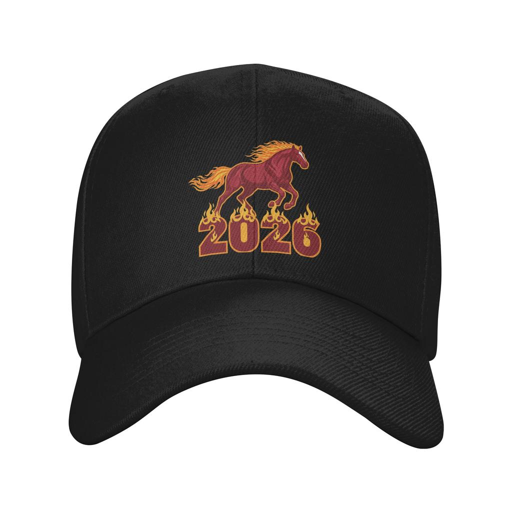 2026 Horse Year Racing Flame Graphic Zodiac New Year Sun Baseball Cap Summer Men Trucker Hat Y2k Retro Outdoor Gym Baseball Caps