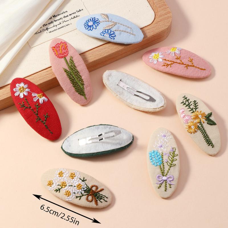 Fresh Fabric Hair Clip Embroidery Korean Style Bb Clip Leaf Retro Hair Pin Hair Decor For Daily Use