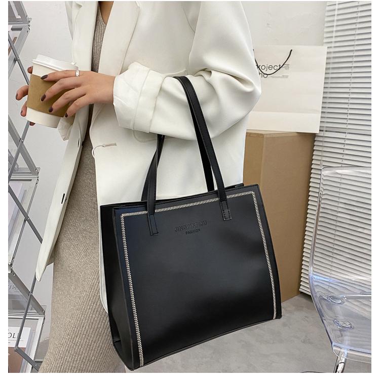 Women Solid Color Magnetic Buckle Square Tote Bag Leisure Large Capacity Handbag PU Shoulder Bags