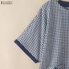 ZANZEA Damen Lässige Rundhals Kurzarm Karierte Print Bluse