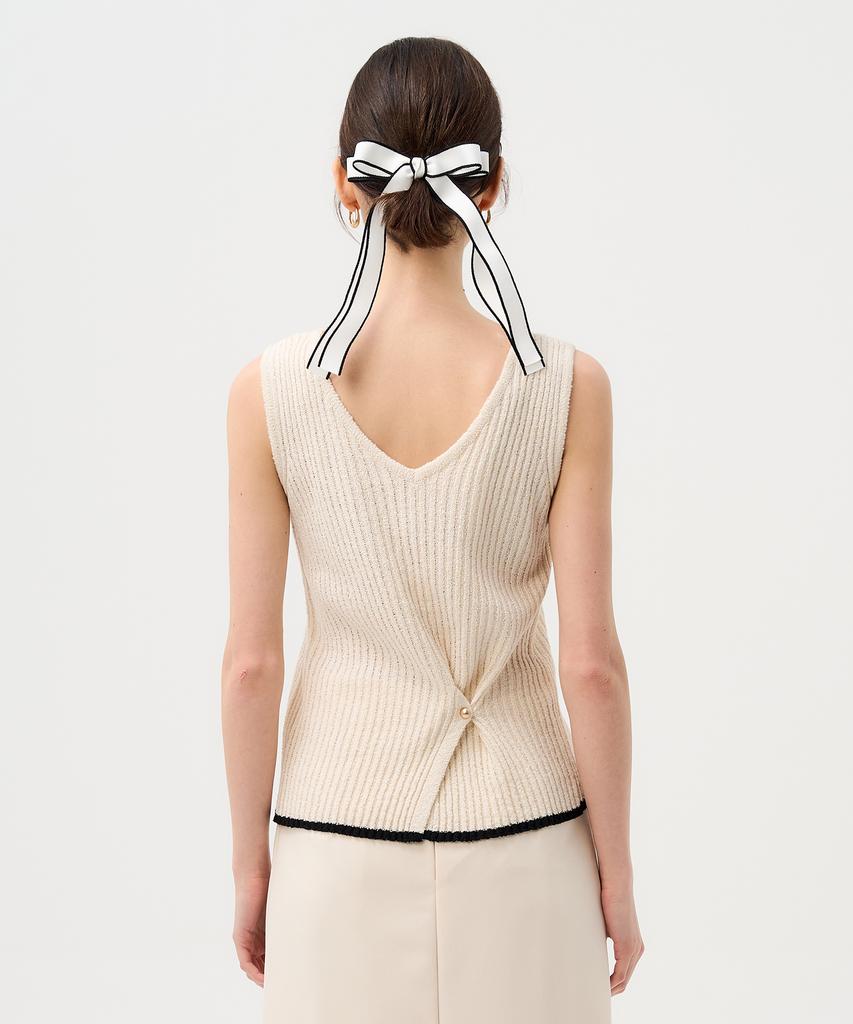 Pelimela 2-Way V-Neck Square Neck Knit Sleeveless (Beige)