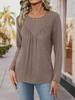 Women's T-shirt, Solid Color, Round Neck, Long Sleeve, Irregular Button, Hem Top