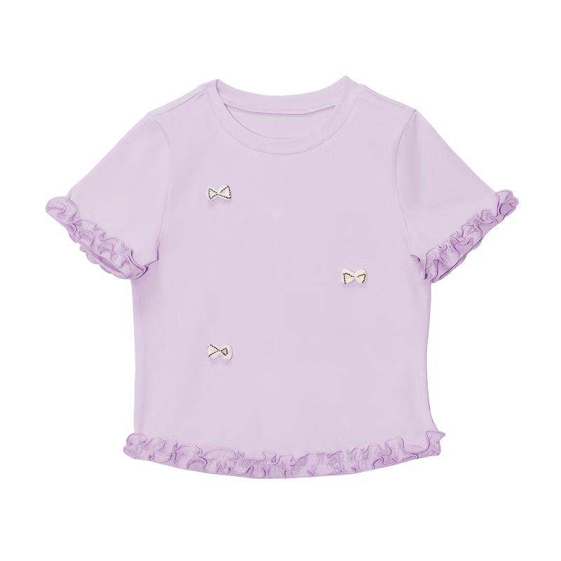 

FULAMI Girls Sweet Lace-Trim Short Sleeve T-Shirt 140
