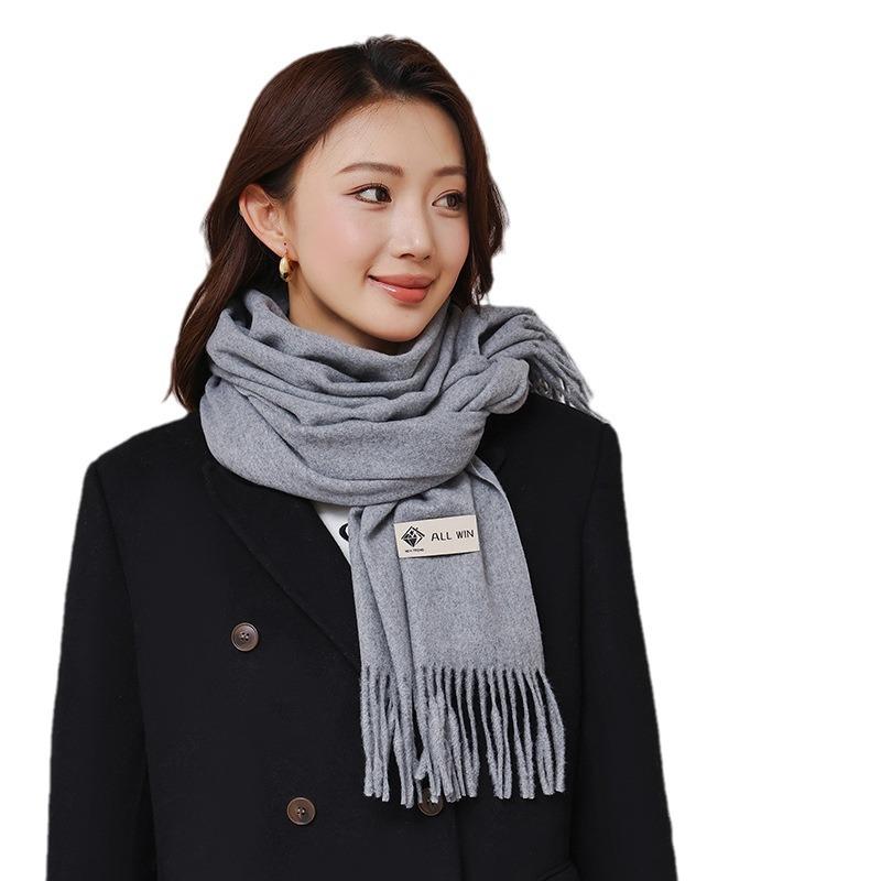 Wool Scarf Women's Winter High End Solid Color Scarf Versatile Autumn and Winter New Korean Style Cashmere Scarf