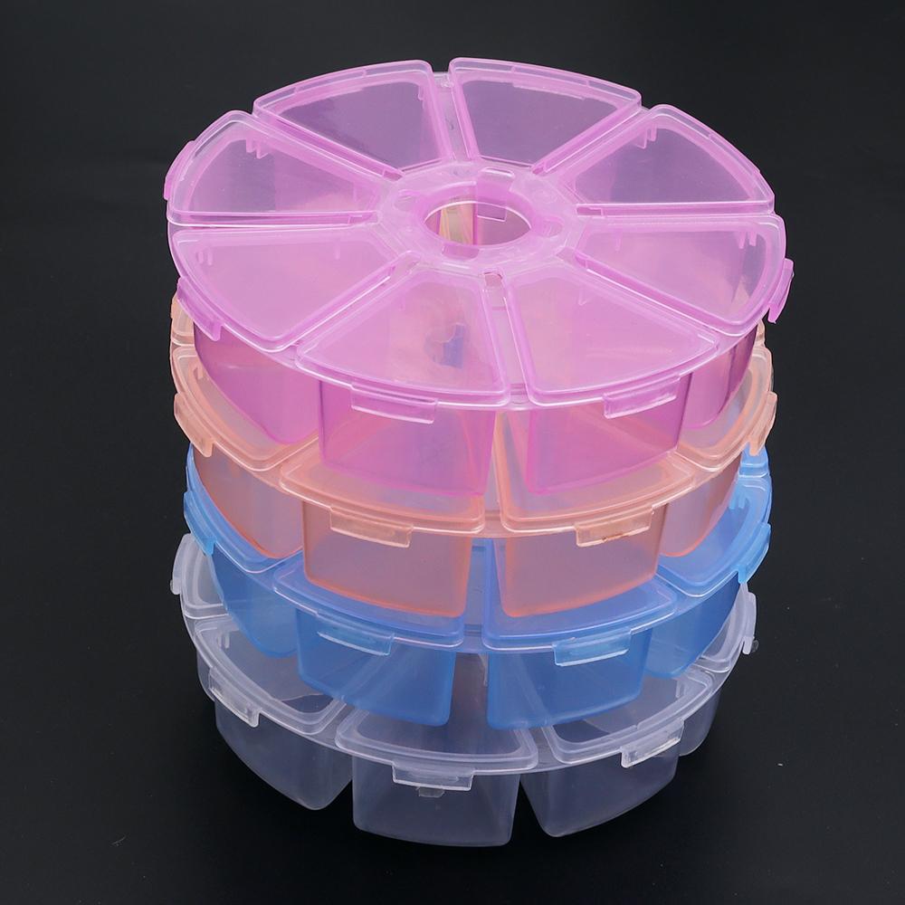 Scatola Portaoggetti Rotonda a 8 Scomparti in Plastica Trasparente per Gioielli, Oggetti Vari, Espositore per Orecchini, Perline Sfuse, Accessori