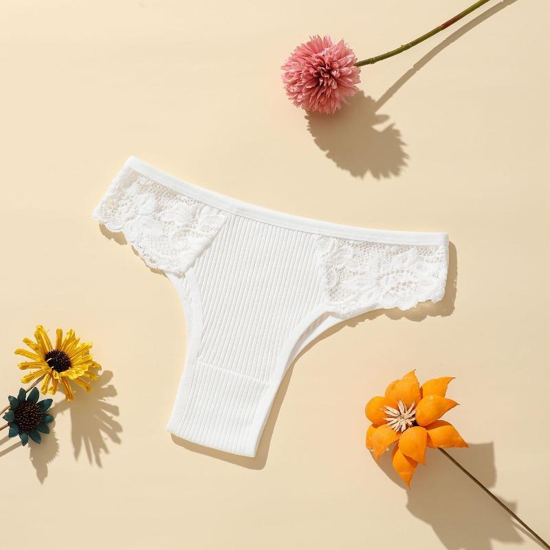Women's Spring and Summer New Cotton Pure Color Thread Lace Low Waist Breathable Briefs