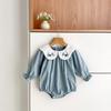 Bestickter Kragen Baby Mädchen Strampler im koreanischen Stil - Frühling/Herbst Mode Langarm Jumpsuit