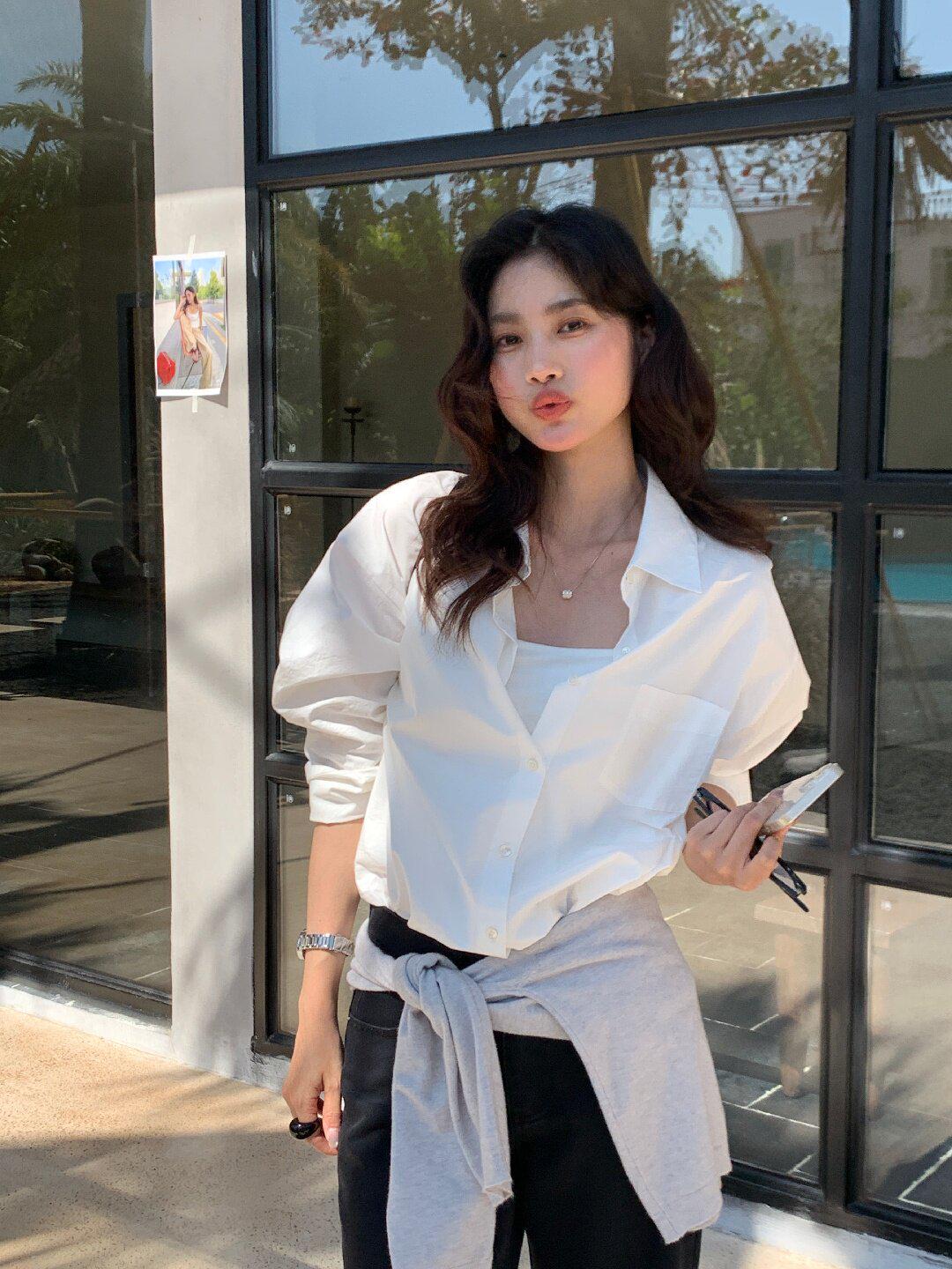Limon Lemon Green Tea Loose Shirt - Women’s Spring 2026 High-End Long Sleeve Top One Size