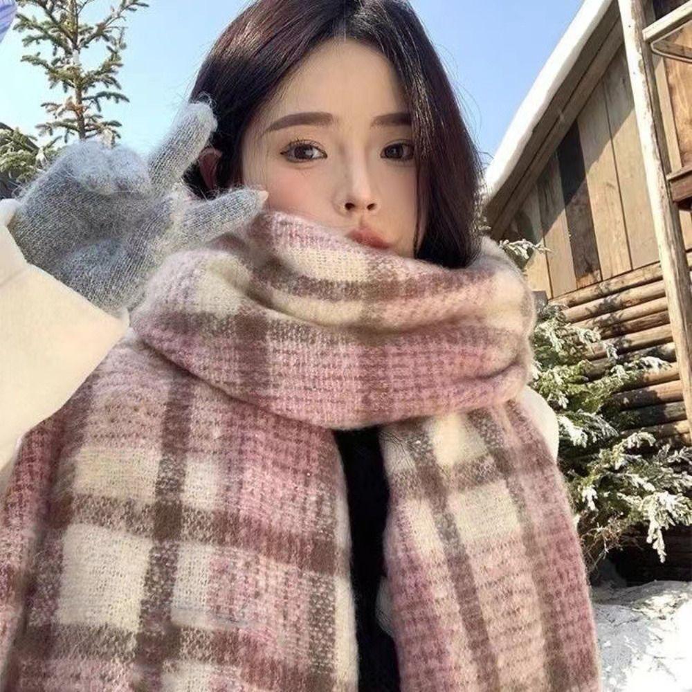 Mohair Winter Cashmere Scarves Tassel Long Shawl Retro Plaid Wool Scarf  Girl