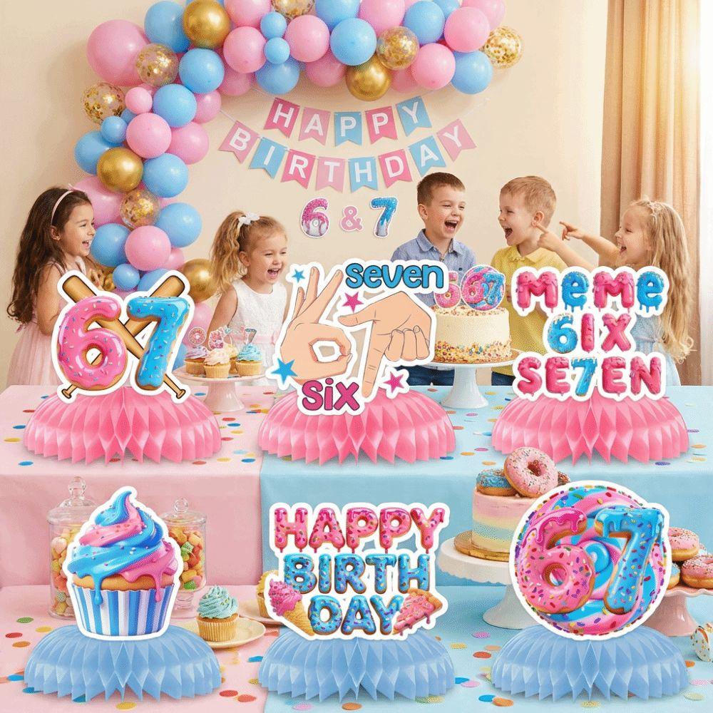 Colorful Six Seven Party Decor Ice Cream Theme 67 Honeycomb Ornaments  Birthday Party