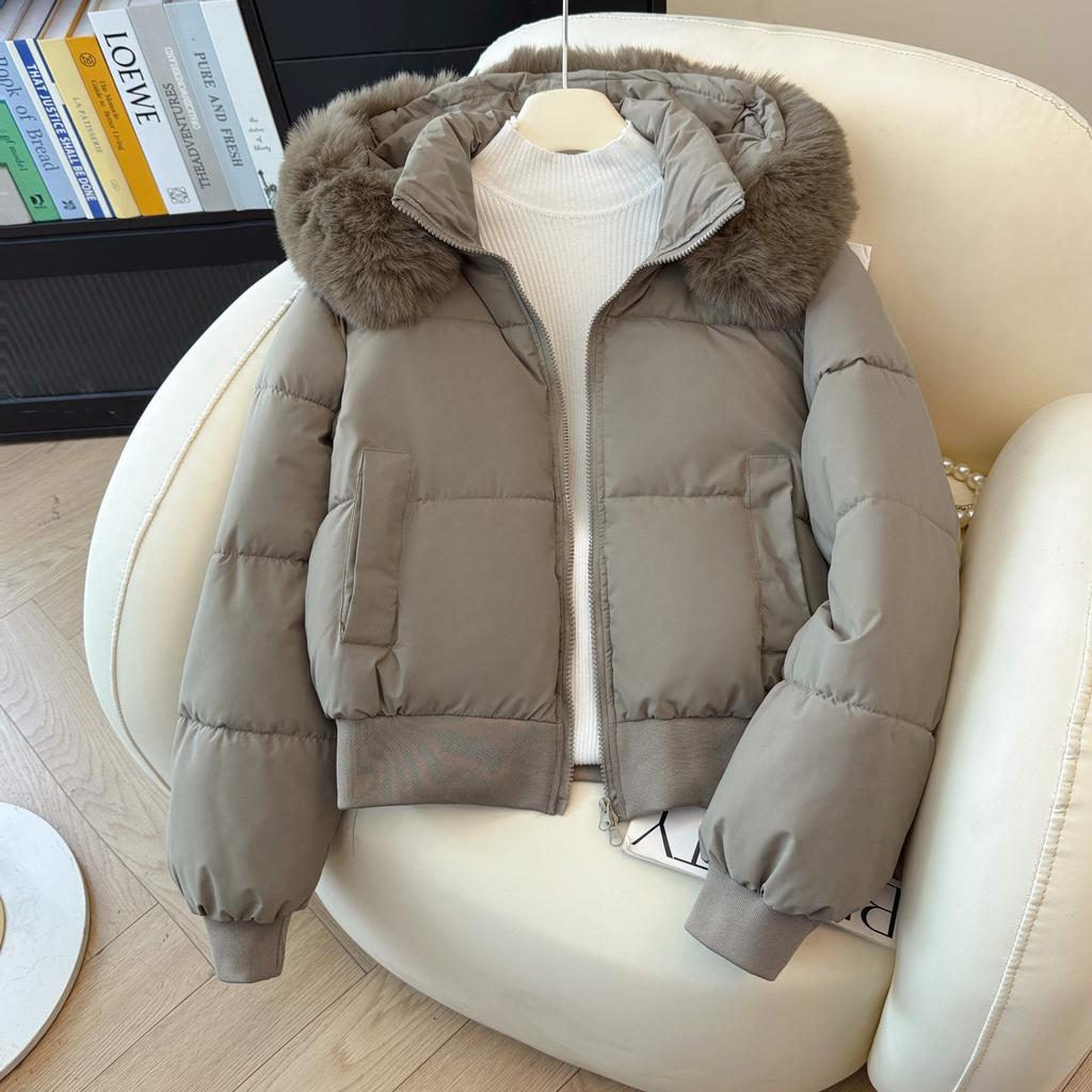 Short fur collar hooded cotton-padded women, thickened and loose small bread clothes and cotton-padded jackets in winter