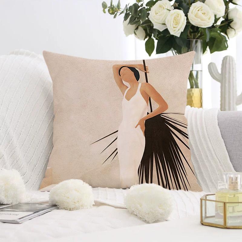 Nordischer abstrakter Kissenbezug für Sofas, moderner schlichter Kurzplüsch-Kissenbezug mit Print.