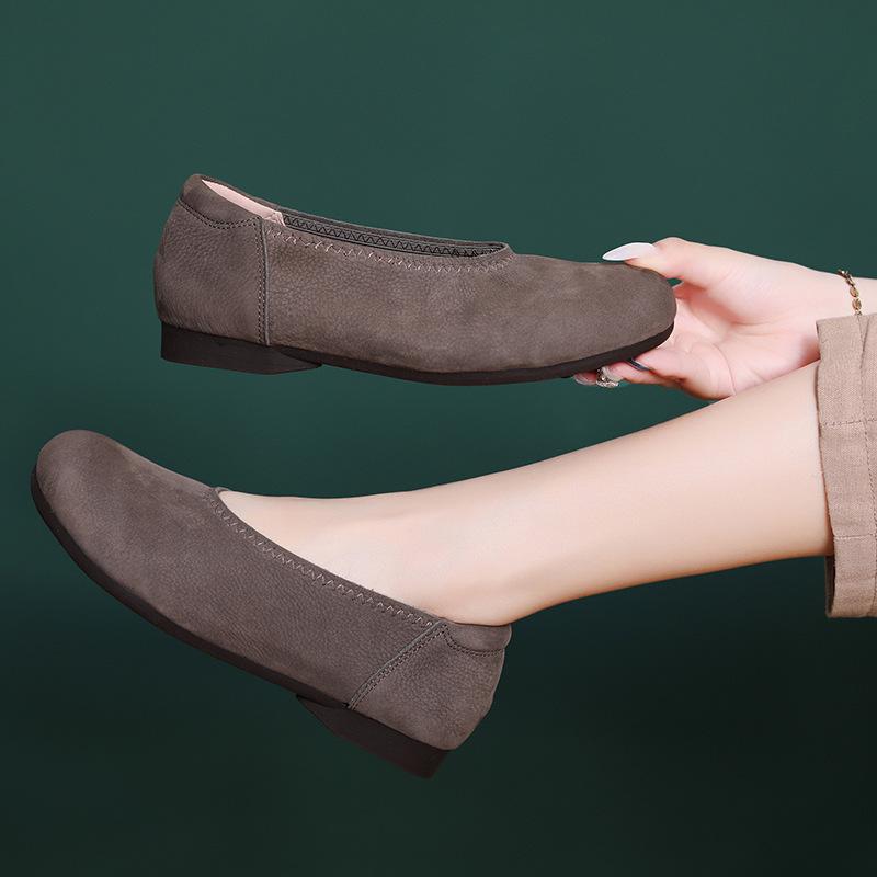 Leather women's single shoes light mouth retro casual versatile women's shoes four seasons shoes round head 1688-1
