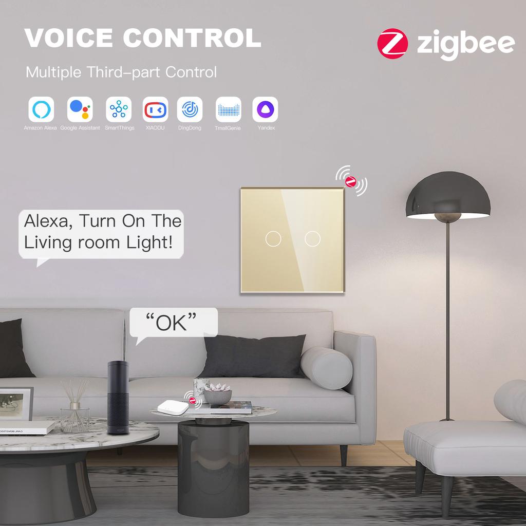 BSEED Zigbee 1/2/3Gang Wall Smart Switches 1/2/3Way Light Touch Switch with Typ-C USB EU Sockets Tuya Smart Life App Control