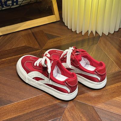 6 Red Niche Design Board Shoes Women's Trendy Retro Platform Versatile Casual Sports Shoes