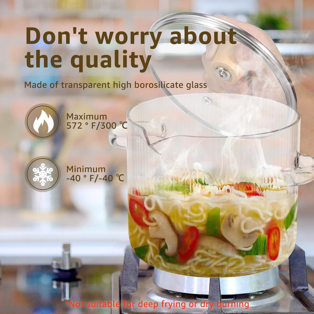 1600ML/2300ML Glass Cooking Pot Transparent Borosilicate Glass Simmer Pot with Lid Multifunctional Stew Pots for Cooking Kitchen