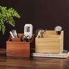 In-Stock Wooden Desktop Storage Box: Two-Compartment Pen Holder & Remote Control Organizer for Office or Living Room.