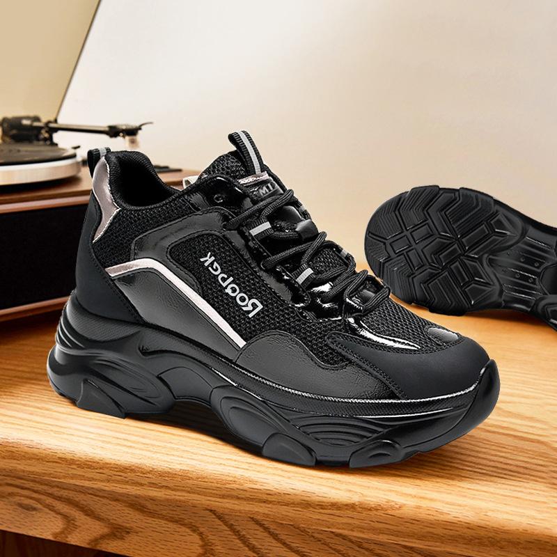 Mode Die Neue Mode Plattform Sportschuhe für Damen 2024 Sommer Schwarz Lässige Klobige Sneaker Damen Mesh Leder Plateauschuhe 8CM
