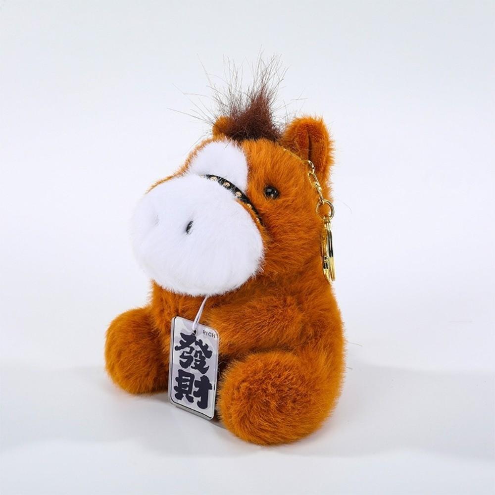 Cartoon Horse Year Key Ring Soft Stuffed Animal Keyring Funny Pony Pendant  Students Bags