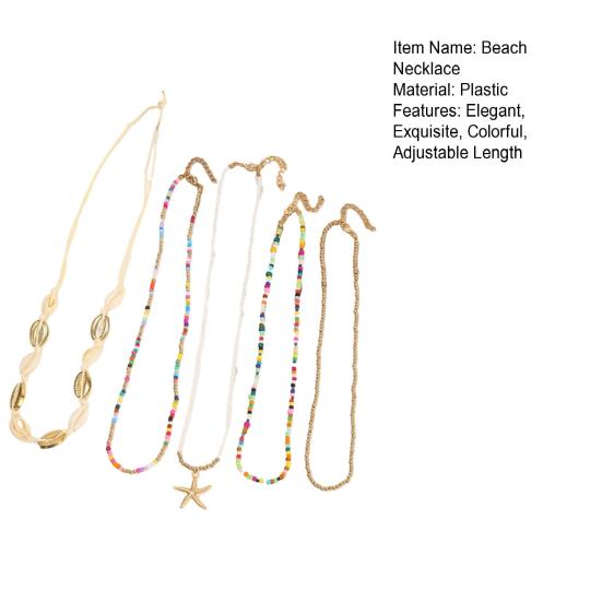 5Pcs Layered Boho Shell Beaded Necklaces for Women, Fashion Bohemia Adjustable Length Necklace, Beach Starfish Beach Necklace, Ocean Vacation Jewelry
