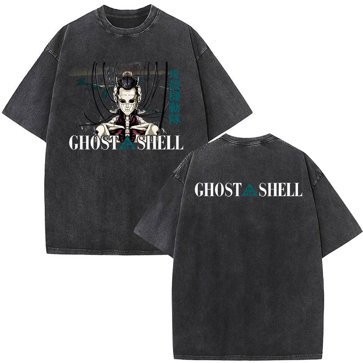 

Vintage Washed Anime Ghost in The Shell Motoko Kusanagi T Shirts Men Women Clothing Fashion Retro Short Sleeve Oversized Tshirt S