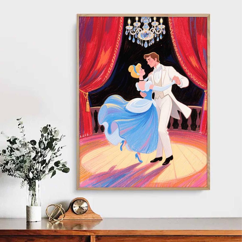 Diamond Mosaic Colorful Diamond Painting Cinderella and The Prince Full Round Embroidery Cartoon Creative Hobbies Wall Decor