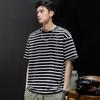 TonLion 2025 Summer Men's Left Chest Small Logo Striped Short-Sleeve T-Shirt, S, Black