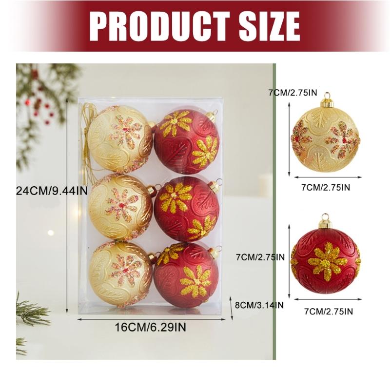 6 Christmas Baubles In a Single Package, PVC Holiday Decorations with Integrated Cords for Seasonal Display Placement
