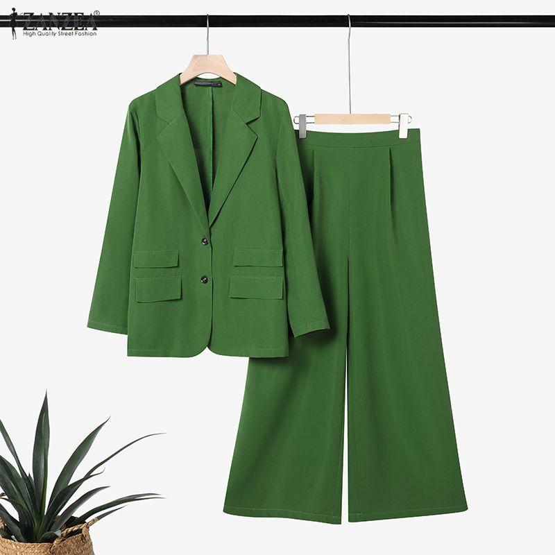 ZANZEA Women Long Sleeve Cardigan Tops and Long Pants Casual Two Piece Suit Sets