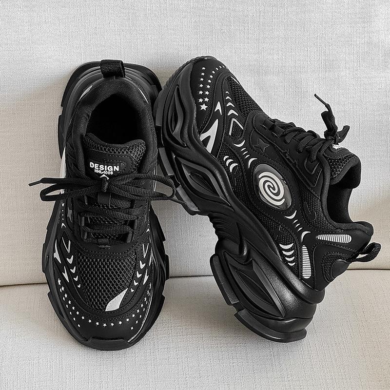 Auge des Schwarzen Lochs Unsichtbare Höhensteigerung 1CM Darth Vader Herbst Netz Atmungsaktive Schuhe Plateau Retro Papa Schuhe