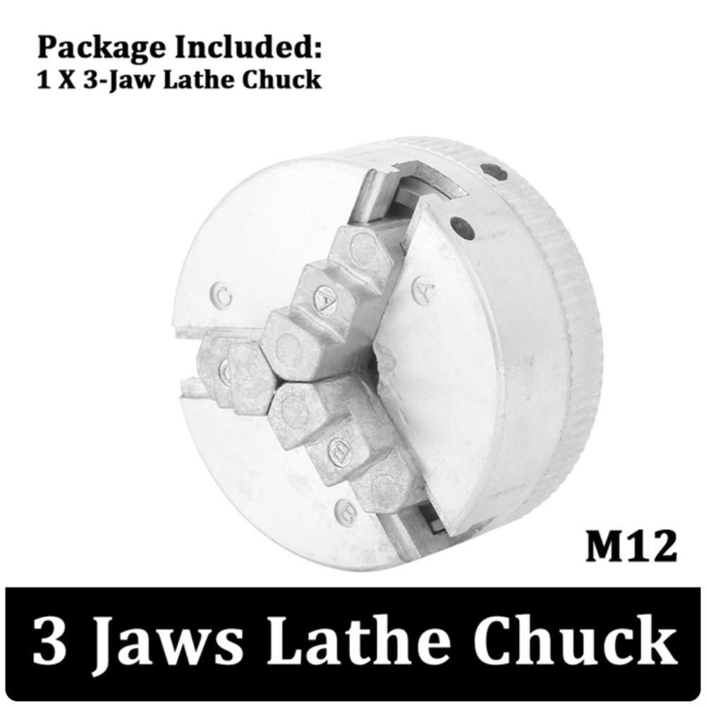 Z011 3 Jaws Lathe Chuck Kit Manual Self-Centering Mini Drill Chuck M12 Connection Rod for Grinding Milling Turning Machine Parts